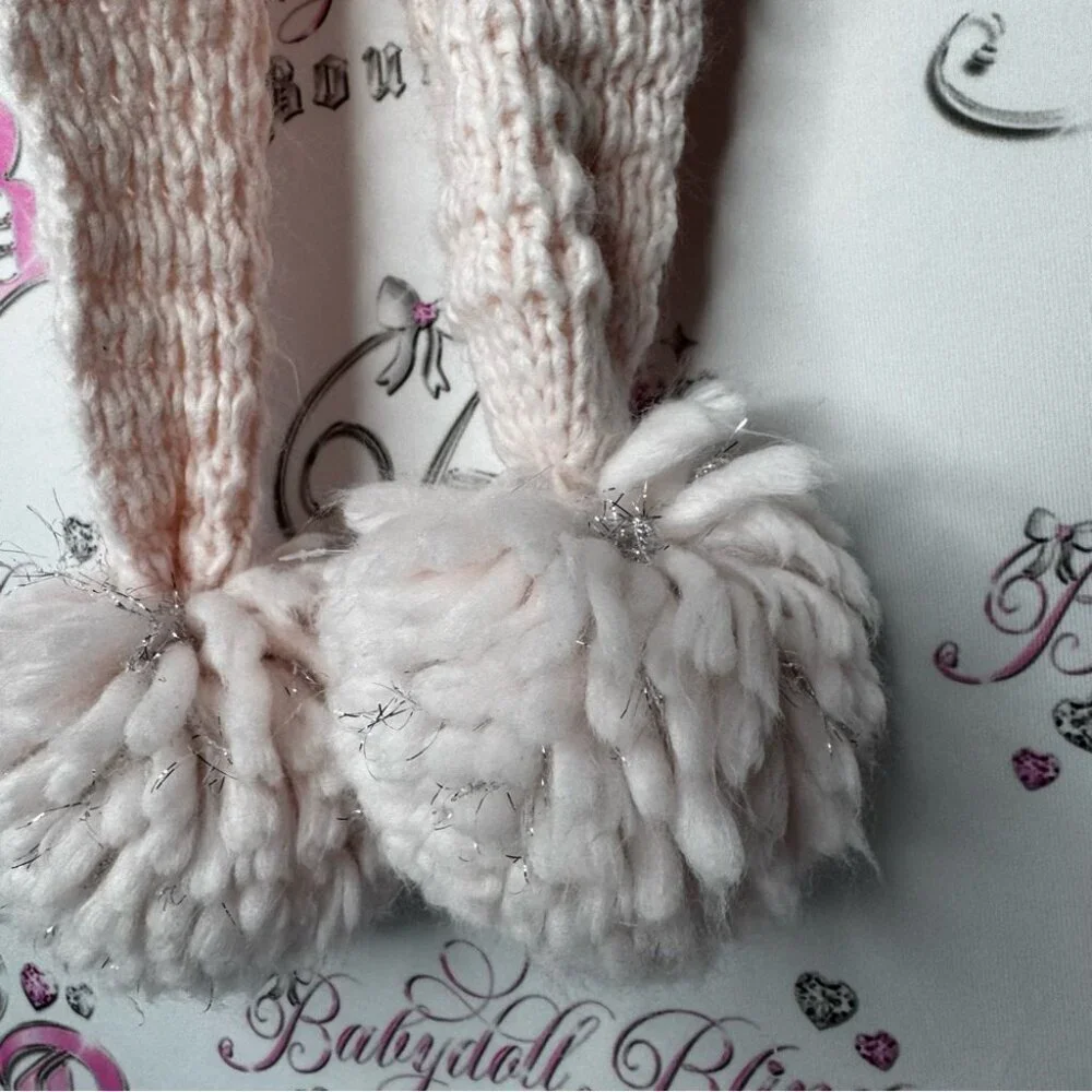 Scarf sparkly Cozy baby pink Knit Scarf with Pom Poms glitter pink crochet 🧶